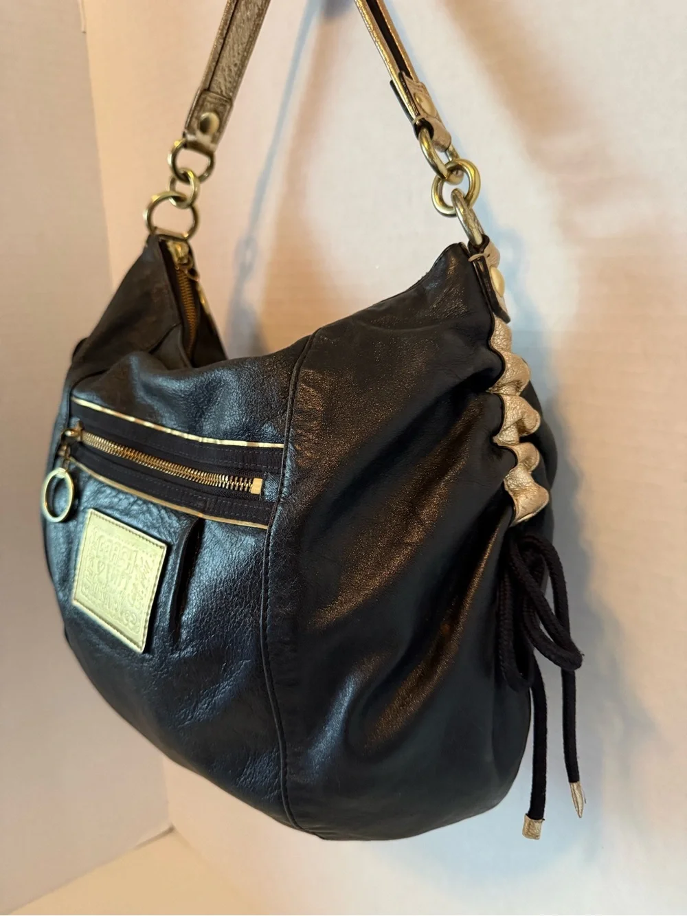 Coach Black Leather Hobo with Gold Hardware
